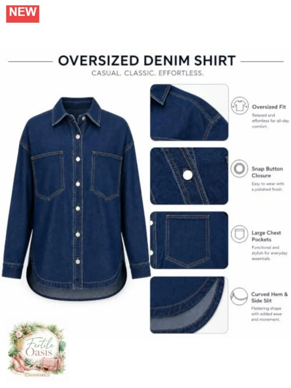 Oversized Denim Shacket Button Down Long Sleeve Casual Jacket